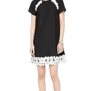 Kate Spade Dress Floral Lace Trim Crepe Short Sleeve Mini Black White Size 4